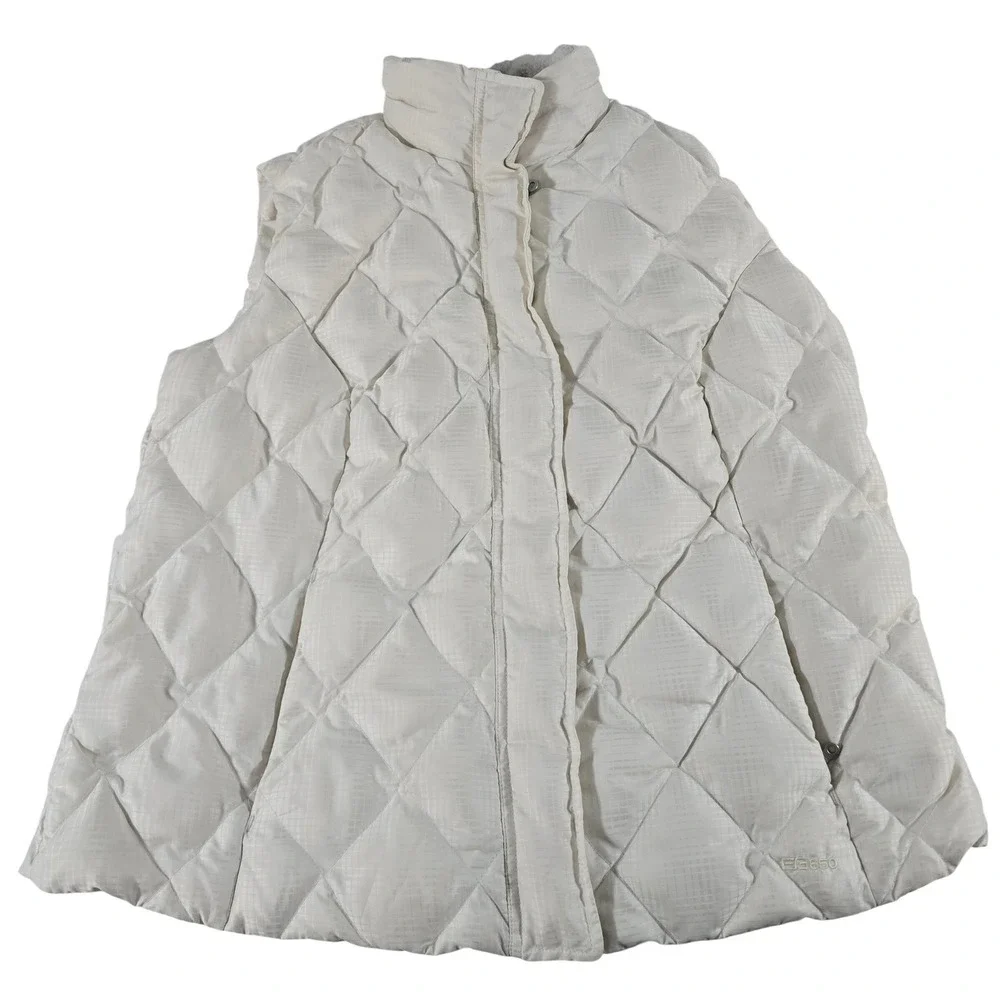 Eddie Bauer EB650 Goose Down Puffer Vest Womens 1X White Quilted Full Zip 15057